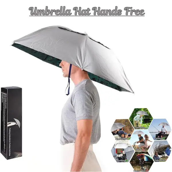 Umbrella Hat, Hands-Free 36-Inch Wide Brim Rain & Sun Protection Hat, Waterproof Outdoor Hat for Fishing, Hiking, Gardening & Camping, Unisex Gift for Men & Women