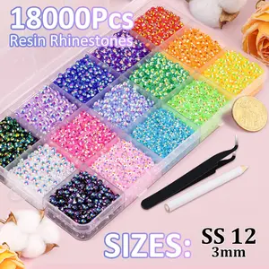 18000Pcs 15 Color Jelly Synthetic Rhinestones for Bedazzling, 3mm Multicolor Resin Flatback Synthetic Gems for Diamond Art, Bedazzler Kit for Crafting Book Shoes Nail Art