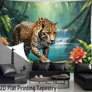 2D Flat Printing 1 Piece - Extra Large Size - Fresh Tropical Rainforest Leopard Print High-Definition Digital Printing Giant Tapestry - Polyester Material - Home Decoration - Comes with Hanging Clips
