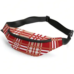 Red Grid Waist Bag, Purse Bag, Polyester (Polyester), Heat Transfer Printing