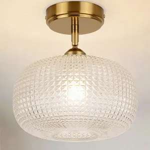 Modern Glass Flush Mount Ceiling Light Fixture E26 Lamp Bulb Not Include Hammered Globe Ceiling Lighting Adjustable Hanging with Seeded Glass Lampshade for Entryway Bedroom Hallway