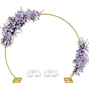 8FT Gold Round Backdrop Stand Large Circle Floral Balloon Frame Wedding Arch Stand for Wedding, Birthday, Baby Shower, Graduation, Anniversary, Candy Tables Celebration