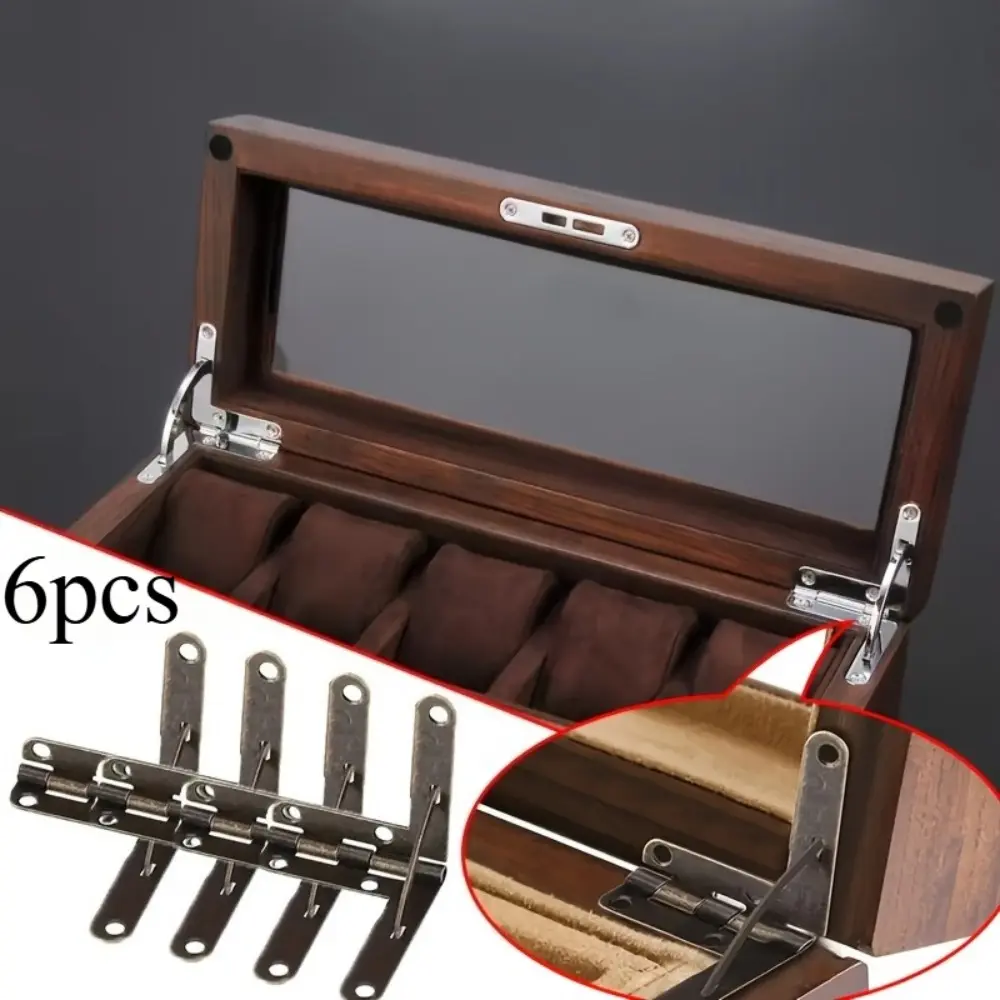 6-Piece Set 90-Degree Wooden Box Hinges with Mounting Screws - Hardware for Storage Boxes, Accessory Cases, and Watch Boxes with Self-Closing Springs, Support Hinges with Integrated Screws