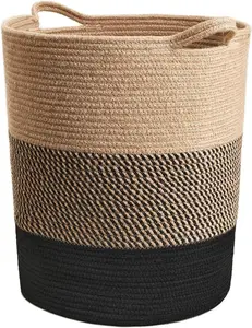 Laundry Basket Large Laundry Hamper, Woven Baskets for Storage, 17.8" x 15.8" x 13.8", Wicker Laundry Basket for Living Room Clothes Storage Bedroom White Adjustable Bedroom