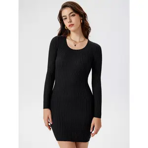 Cider [3 colors, size 2-26] Knit Round Neck Long Sleeve Mini Dress