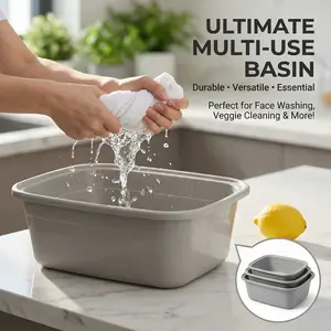 Plastic Dish Pan, Rectangular Wash Basin for Washing Dishes, Laundry, and Cleaning - Heavy Duty Grey Dish Tub for Kitchen Sink, Bathroom, and RV