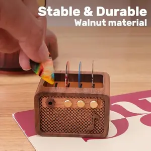 Guitar Pick Holder, Walnut Wood Electric Guitar Amp Styled Pick Holder for Picks Storage and Display, Gift for Guitar Players Guitarists， Gift for Christmas & New Year Wooden