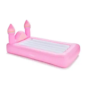 FUNBOY Pink Castle Inflatable Twin Airbed, 15"H Kids' Sleepover Portable Airbed with Quick Inflate Electric Pump