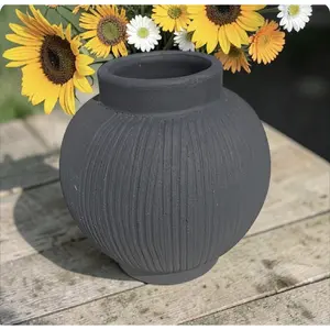 13119 THRESHOLD UNGLAZED BLACK ART POTTERY VASE - Spherical in Shape New