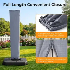 ONBRILL Patio Umbrella Cover, 600D Heavy Duty Waterproof Umbrella Covers for Outdoor Umbrellas 9ft to 11ft, Windproof Parasol Outdoor Umbrella Covers with Collapsible Rods, Drawstring and Zipper, Grey