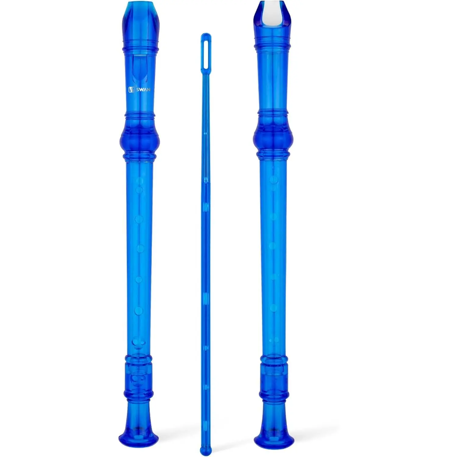 Soprano Recorder Instrument for Beginners  - Baroque Style 8 Hole Flute Detachable 3 count ABS Descant Recorders with Cleaning Rod and Fingering Chart, SW8KT, Transparent Blue