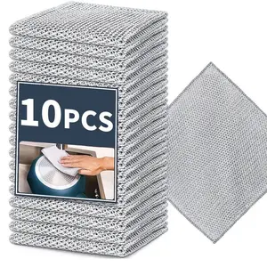 Double Layer Wire Dish Cloth, Kitchen Cleaning Rag, Dish Towels Rags, Microfiber Cleaning Rags, Multi-purpose Wire Miracle Cleaning Cloth for Cookware, Sinks, Dishes, Cooktops, Machine Washable Microfiber Cleaning Cloth, Super Absorbent Microfiber