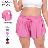 COOTRY Women's Plus Size 2-in-1 High Rise Shorts for Curvy Women, Elastane Active Bottoms with Flowy Fabric Keeps Cool, Sporty Chic for Tennis & Biking