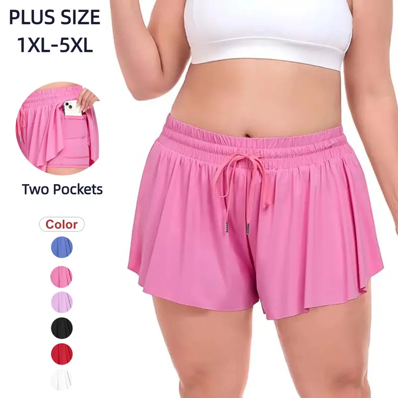 COOTRY Women's Plus Size 2-in-1 High Rise Shorts for Curvy Women, Elastane Active Bottoms with Flowy Fabric Keeps Cool, Sporty Chic for Tennis & Biking