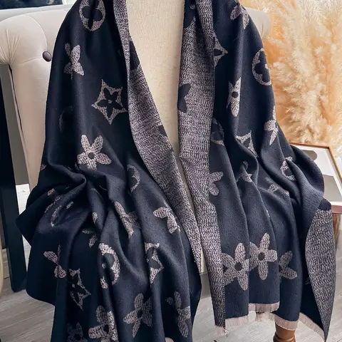 Unisex Casual Floral Pattern Scarf Shawl, Fall & Winter Warm Wrap, Elegant Daily Wear, Suitable for Air Conditioning Rooms, Floral Print Scarf