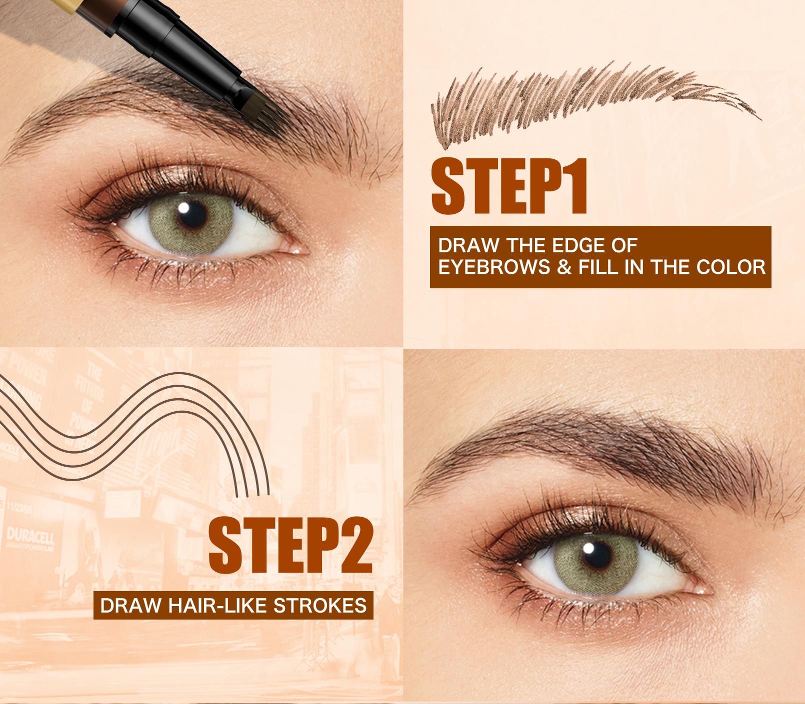 4 Tip Microblade Eyebrow Pen Waterproof, Hair Like Brow Pencil for Natural Feathered Brows, Long Lasting Smudge Resistant Makeup for Daily Wear, Work and Travel.