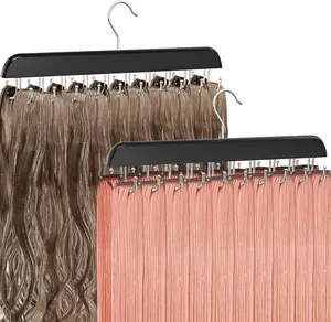 2 Pack Hair Extension Hanger Wooden Hair Extension Holder with 40 Stainless Steel Hooks Braiding Rack Closet Organizers and Storage for Hair Extensions Hanging