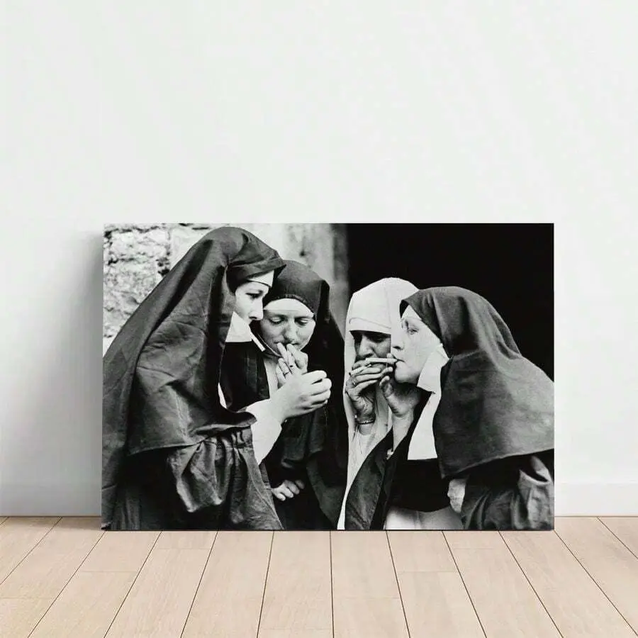 nuns smoking cigarettes print 1Pc Canvas Poster Print Nuns Sharing A Cigarette In A Quiet Courtyard Wall  Art Decor, Perfect
