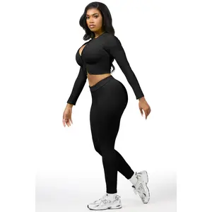 Sacorya Black Zip Up Active Legging Set