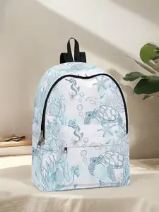 Ocean Life Print Backpack, Fun Design, Fashionable Look, Spacious Storage, Ideal for School, Business Trips, Travel