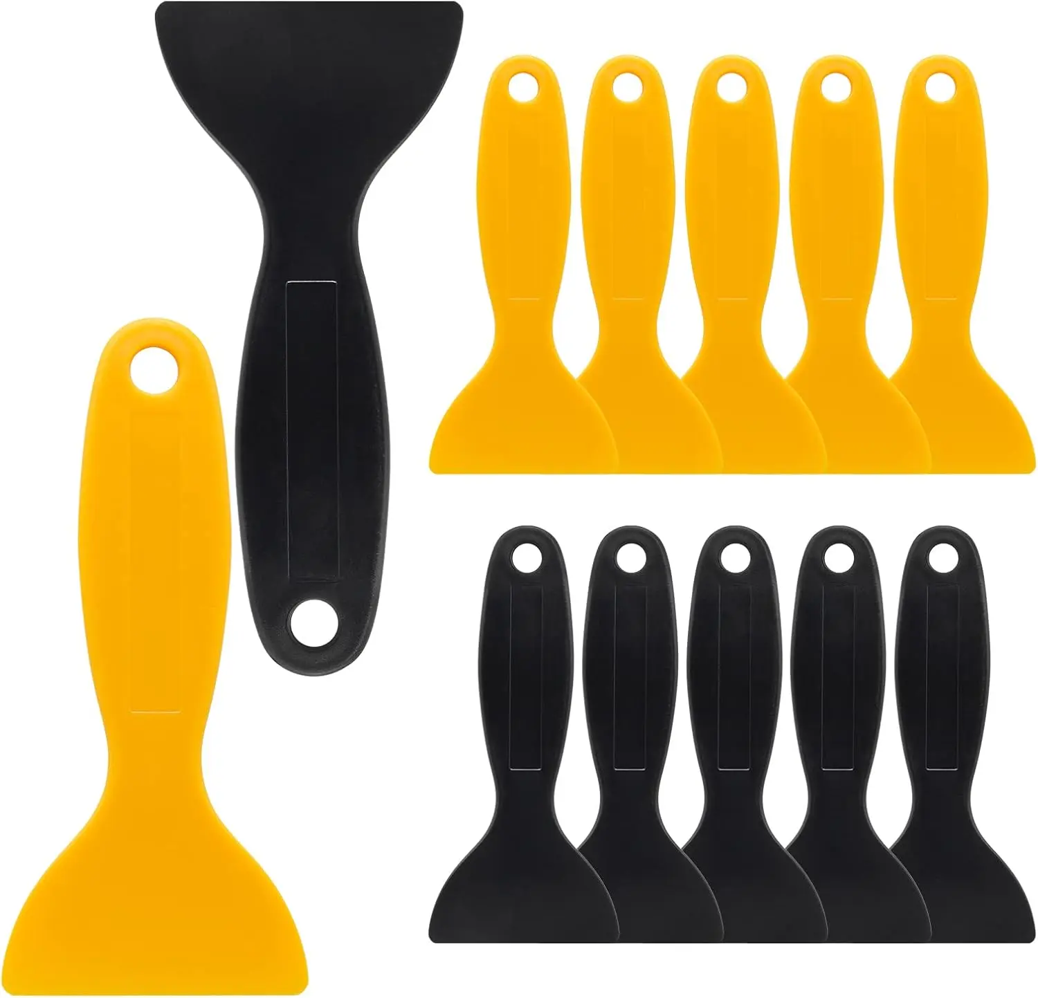 12 count Plastic Spatula Scraper, Plastic Putty Scraper Air Bubble Remover,  Spatula Scraper Cleaner,  Print Scraper Sticker Installation Tool for Decal, Grout Removal (Black, Yellow)