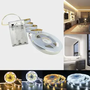 LED Light Strip with AA Battery, Portable Battery Box(Battery not included), Self-Adhesive, Cuttable, Warm/White, Ideal for Bedroom, Cabinet, Bookshelf, Screen Background, Makeup Mirror