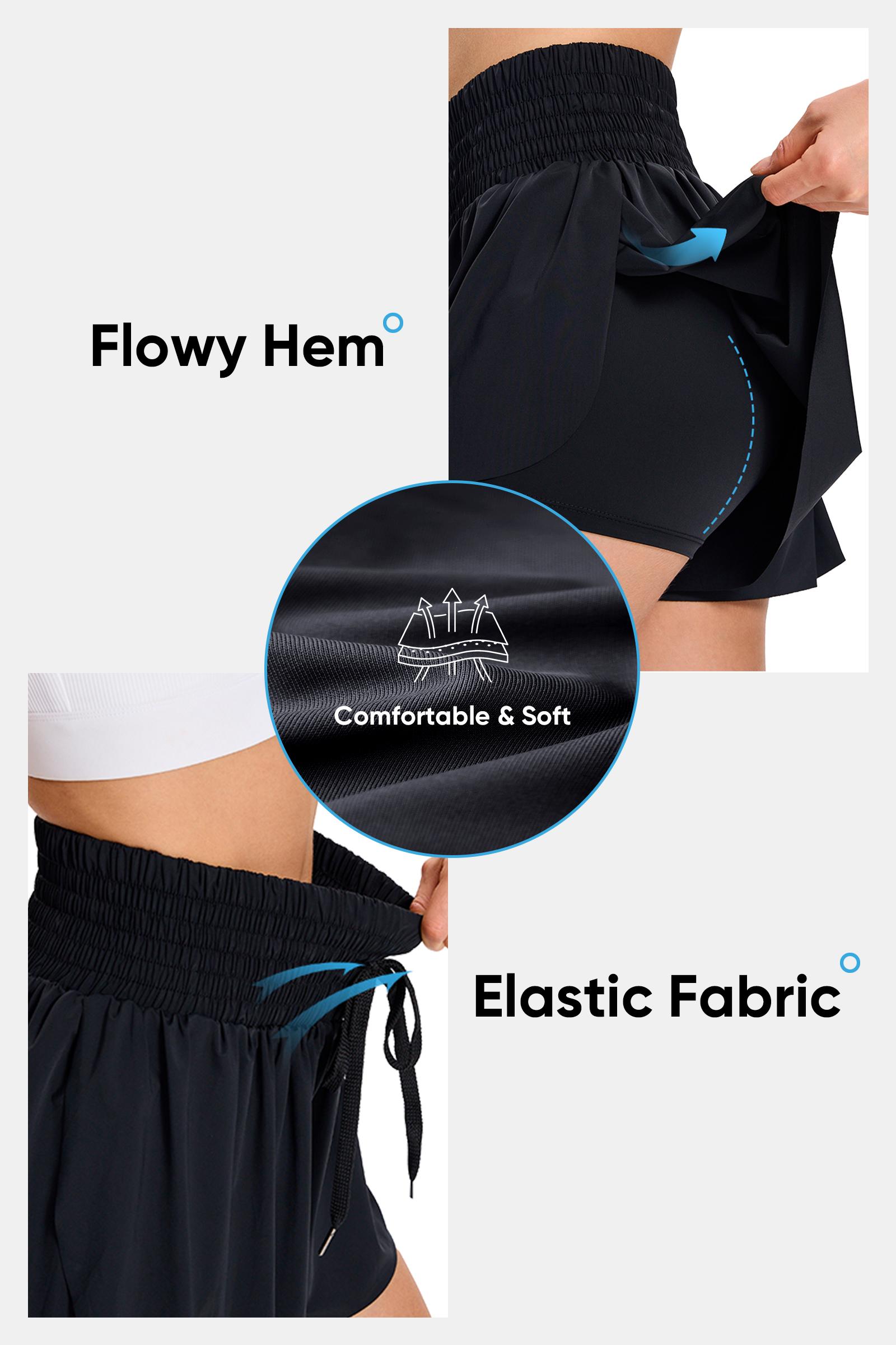 3 pcs / 3 sets High-Waist Flowy Athletic Sports Shorts for Women Casual Shirred Shorts, Golf Butterfly Skirt, Sport & Outdoor Clothing for Yoga, Workout, and Running,Women’s Workout Clothes, Gym Shorts for Women, Workout Shorts, Activewear