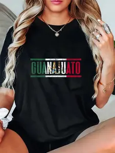 Unisex Graphic T-Shirt with Guanajuato Mexico Flag, 100% Cotton Casual Short Sleeve Everyday Top