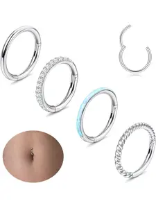 14G Belly Button Ring 316L Surgical Steel Belly Rings Hoop for Women Clear CZ Opal Clicker Hoop Belly Button Rings Gold Silver Small Navel Belly Body Piercing Jewelry 8mm 10mm 12mm