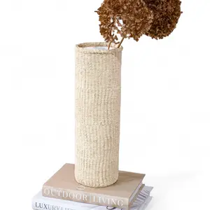 Tall Natural Weave Cement Vase