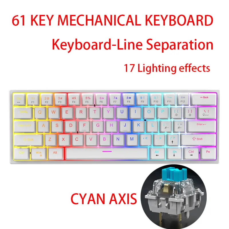 61-key hot-swappable mechanical keyboard White - Blue switch