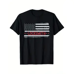 American Flag Locksmith Mechanic T-Shirt - 100% Cotton Fit Crew Neck Short Sleeve Tee with Slight Stretch, Casual Workwear for Locksmiths, Mechanics, Tradespeople (Sizes S-XXXL)
