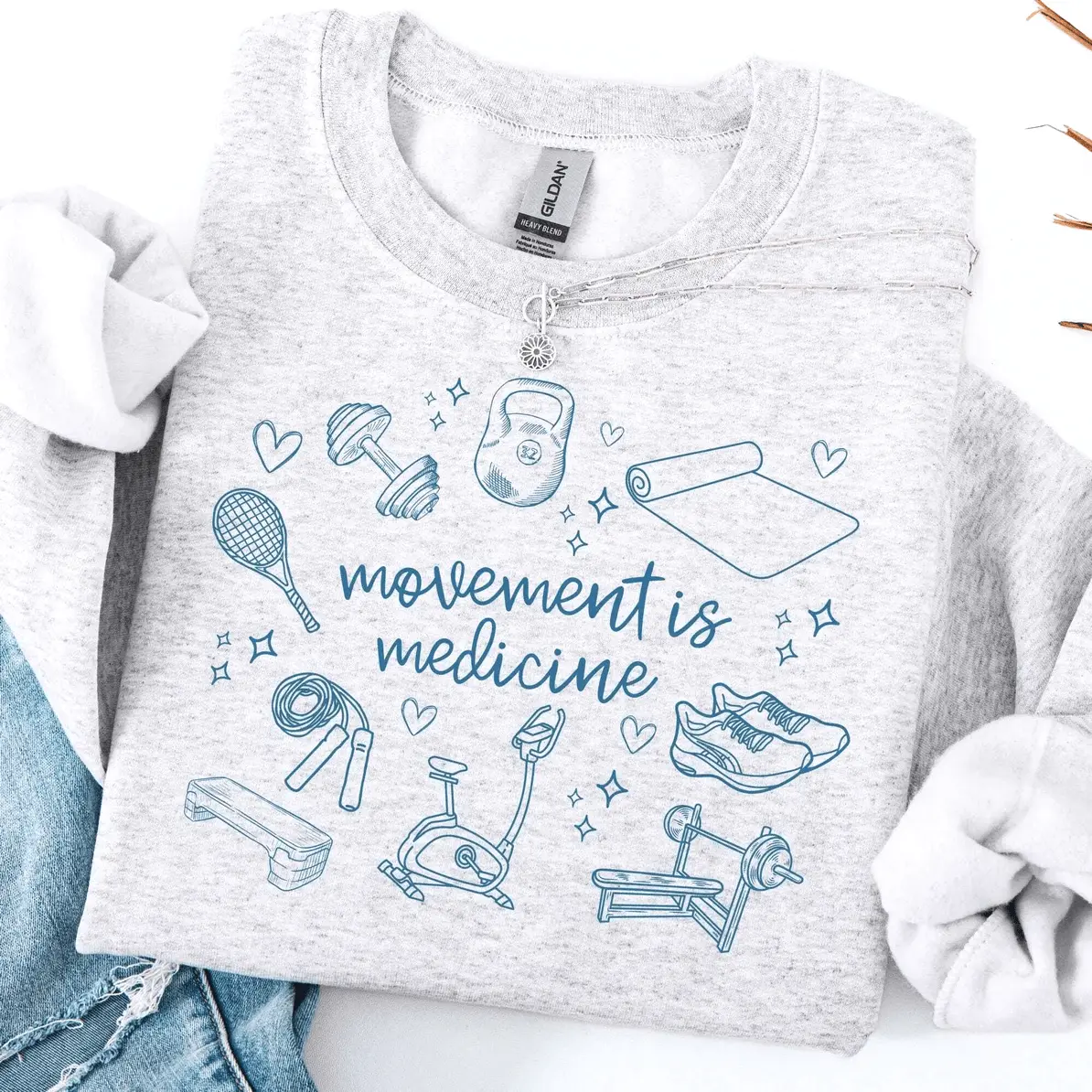 Movement Is Medicine Sweatshirt, Unisex Casual Graphic Cotton Blend Crewneck, Gift for Physical Therapists & Personal Trainers, Round Neck, Clothes