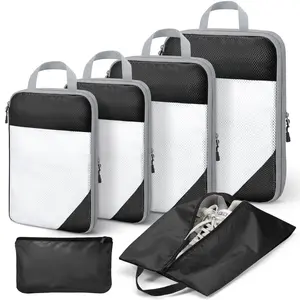 6 Set Compression Packing Cubes for Suitcases - Travel Luggage Organizer with Shoe Bag, Large Cosmetics Bag, Clothing Bag, and Accessories Bags for Women and Men outdoorfun