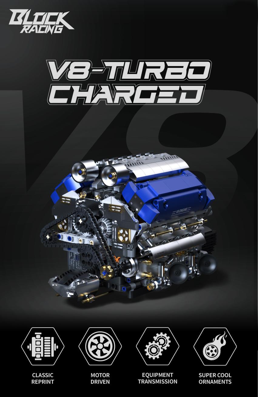 V8 Engine Model Kit That Runs, Motorized Visible Engine Building Set, Mechanical Chain & Cylinder Linkage Structure, STEM Learning Construction Toy, Holiday Birthday Gift for Car Enthusiasts & Adults