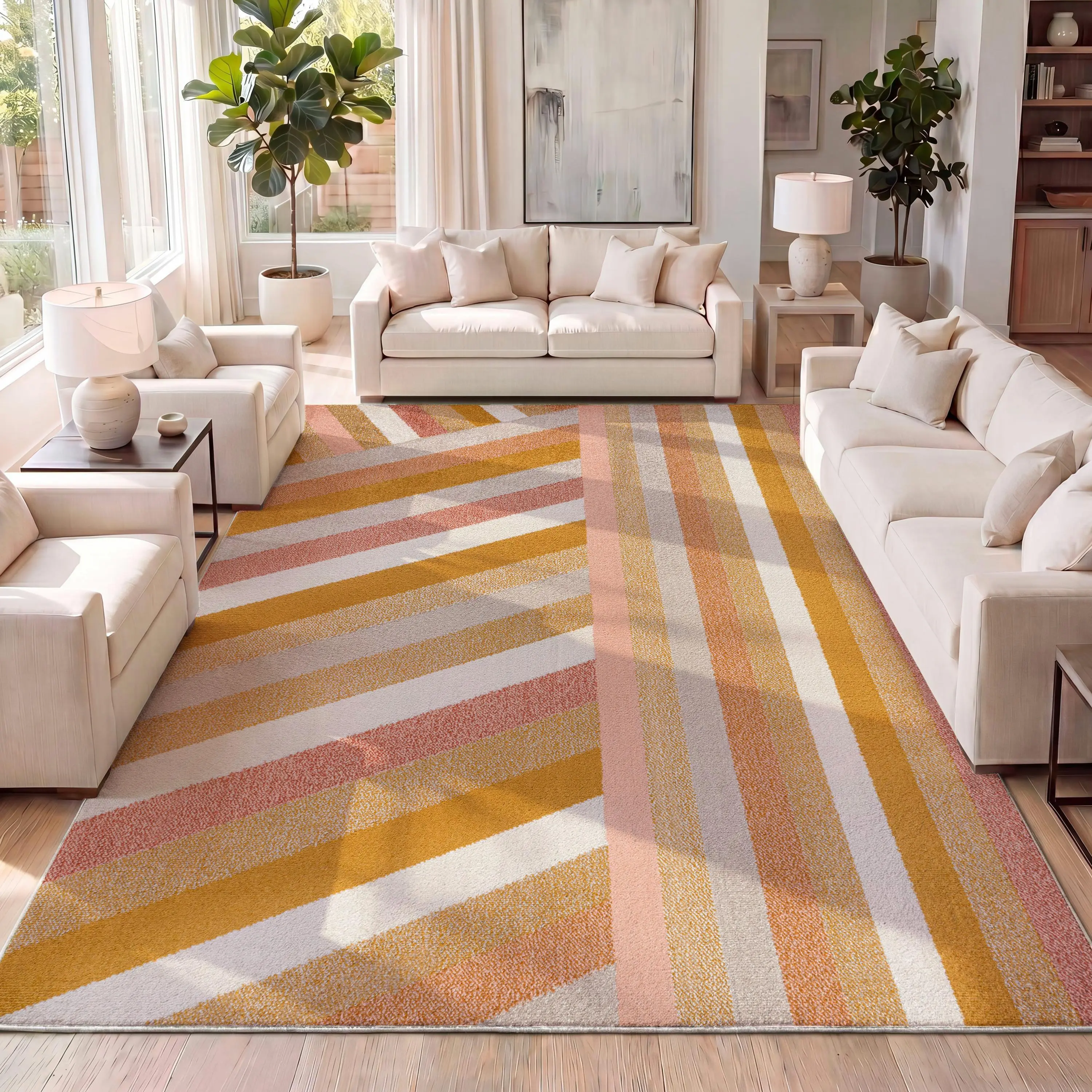 JONATHAN Y Retro Rainbow Contemporary Stripe Indoor Area Rug; for Living Room, Kitchen, Bedroom, Dining Room, Office