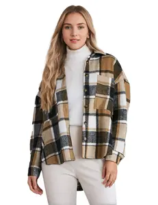 Zeagoo Women's Casual Plaid Shacket Long Sleeve Button Down Flannel Shirts Jacket Coats with Side Pockets tweed blazers sports jacket