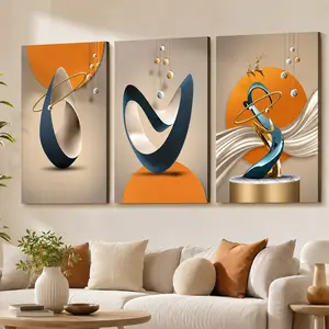 3-Piece Modern Abstract Geometric Art Canvas Prints with Solid Wood Frames, High-Definition Waterproof Vibrant Wall Art for Living Room and Hallway, Modern Contemporary Home Decor tiktokshopspringglowup custom
