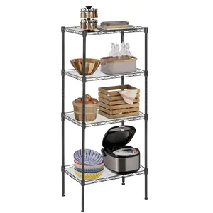 SENROB 4 Tier Heavy Duty Wire Shelving Unit with PP Sheets, 18x12x44 Inches, Adjustable Metal Storage Rack for Kitchen, Laundry, Bathroom, Garage - Black