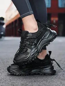 Women's Fashionable Lace Up Platform Sneakers, Casual Comfortable Sports Running Shoes, Running Athletic Shoes, Female All-match Round Toe Chunky Sneakers for Daily Wear