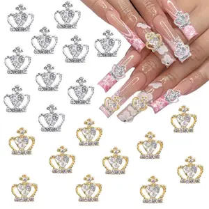 10 Piece Gold Silver Color Rhinestone Crown Alloy Nail Art Accessories, Ultra-Shiny Crown Nail Decorations, Manicure Jewelry Set