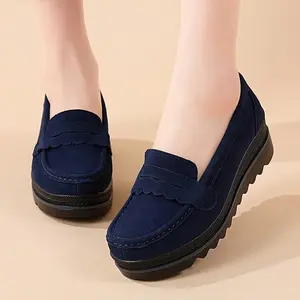 [Comfort Slip-On Loafers] Comfortable Women's Slip-On Platform Loafers| All-Day Support, Thick Sole, Round Toe, Faux Cover, Black, Allseason Shoes| Casual Chic Footwear, Ladies Shoes for Seniors & Casual Attire