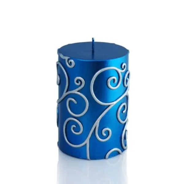 3 x 4 in. Traditional Cotton Scroll Pillar Decorated Artisan Candle, Blue, 30 Hours Burn Time, Home Decor Accent for Living Spaces, Decorated Candles, Artisan Candles