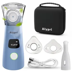 Alypri Portable Mesh Nebulizer – Handheld USB-C Rechargeable for Adults, with LCD Display, Quiet Fine Mist, Auto Shut-Off, Travel Case (Light Blue)