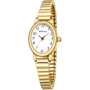 Small Gold Watches for Women Easy Read Ladies Quartz Wrist Watch with Stainless Steel Expansion Band,Waterproof.