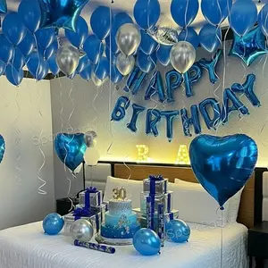 51pcs Blue Happy Birthday Balloon Set, Balloon Garland, Heart Star Latex Balloons, Adult 30th Birthday Party Decor, Indoor Birthday Atmosphere Setup Decoration, Balloon Party Supplies