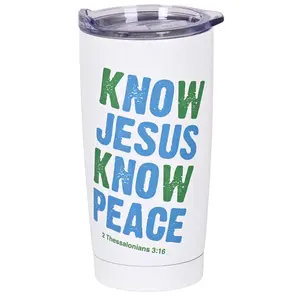 360 Stand 20oz Stainless Steel Vacuum Flask Tumbler - Plastic Lid, Scripture Print, Silicone Cover, Hand Wash Portable Water Bottle, Drinkware Tumbler, Hydration Tumbler