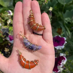 Crystal Wire Wrapped Moon Necklaces Goldstone Lepidolite and Red Jasper Handcrafted Gemstone Jewelry