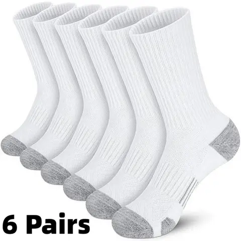 Unisex 6-Pair Thin Athleisure Crew Socks, Mid-Calf Durable Performance Fabric with Ventilation Mesh, Moisture-Wick Cushion for Adults, Socks for Women, Female All Kinds of Sports