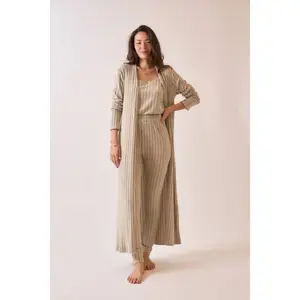 Soft Ribbed Long Duster Cardigan, Top and Leggings Set